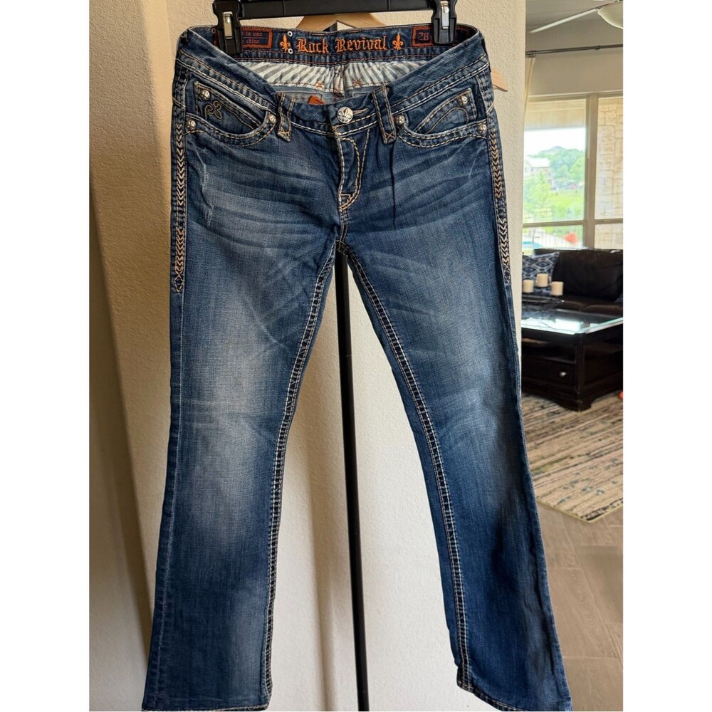 Rock Revival Dark Blue Embroidered Anja Boot Cut Jeans 28